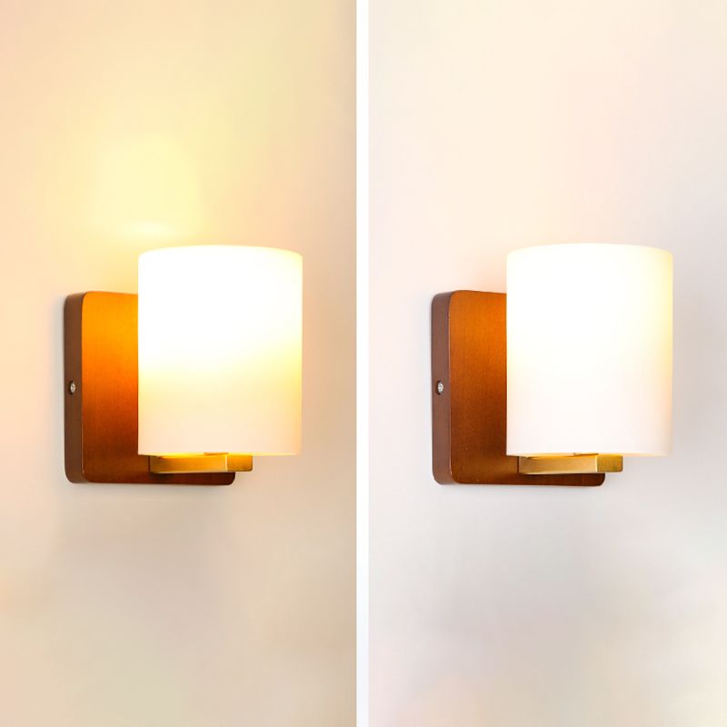 Sitting Room One Head Wall Sconce Contemporary Log and White Glass Wall Mounted Light Fixture