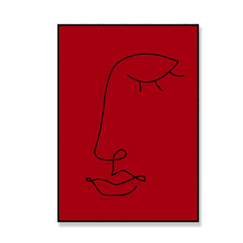 Minimalistic Line Drawing Canvas Print Black and Red Textured Wall Art for Bedroom