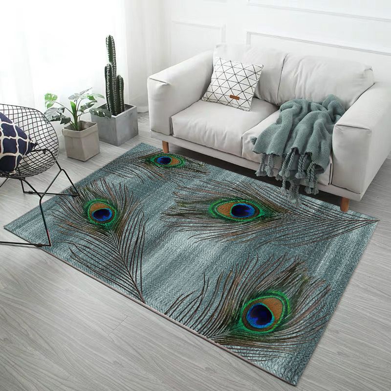 Trendy Feather Printed Area Rug Nordic Simple Polyester Carpet Non-Slip Backing Rug for Home Decoration