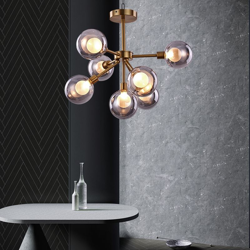 Luce a ciondolo a bolla bianca/fumo 7/9 luci post lampadario a sospensione di vetro moderno per il ristorante