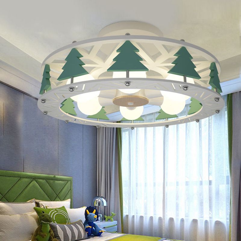 Lámpara de montaje semi descarga en forma de tambor metal de caricatura de metal para niños de 6 luces Iluminación de techo en blanco