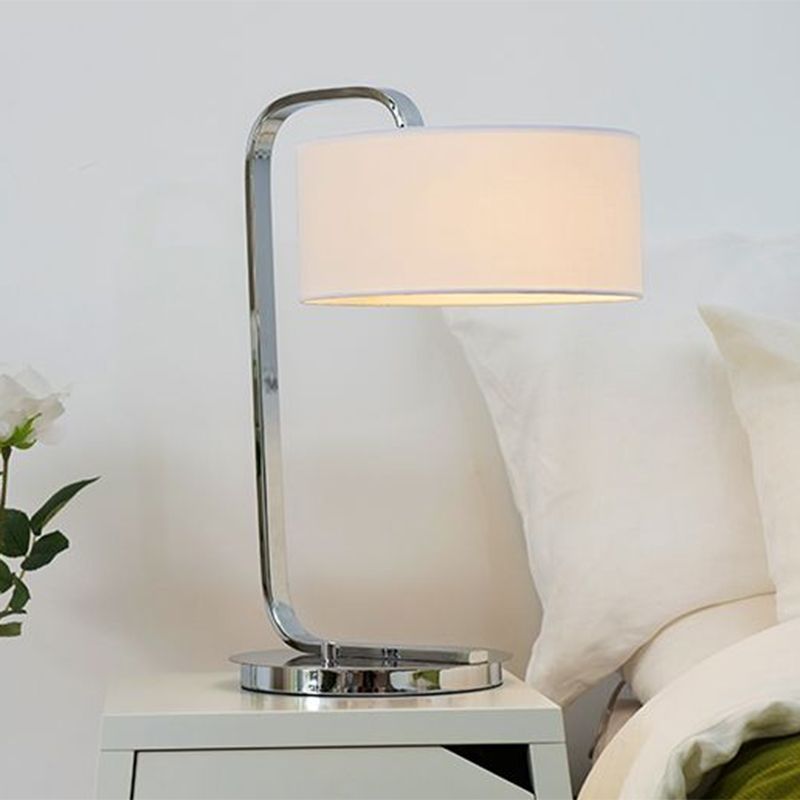 Eenvoud 1-Bulb nachtkastje licht zwart/witte cilinder nachttafellamp met stofschaduw voor het bedzijde