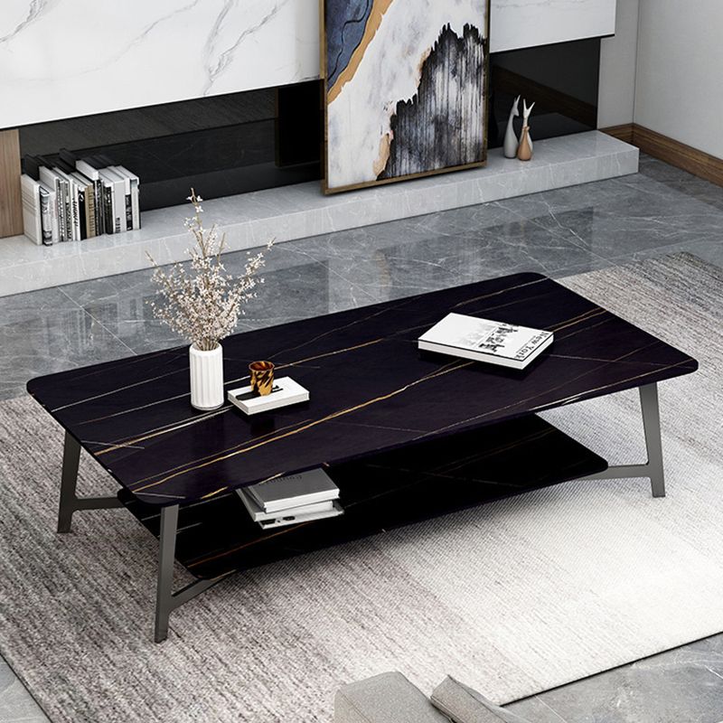 Modern White/Black Rectangle 4 Legs Coffee Table Slate and Metal Table