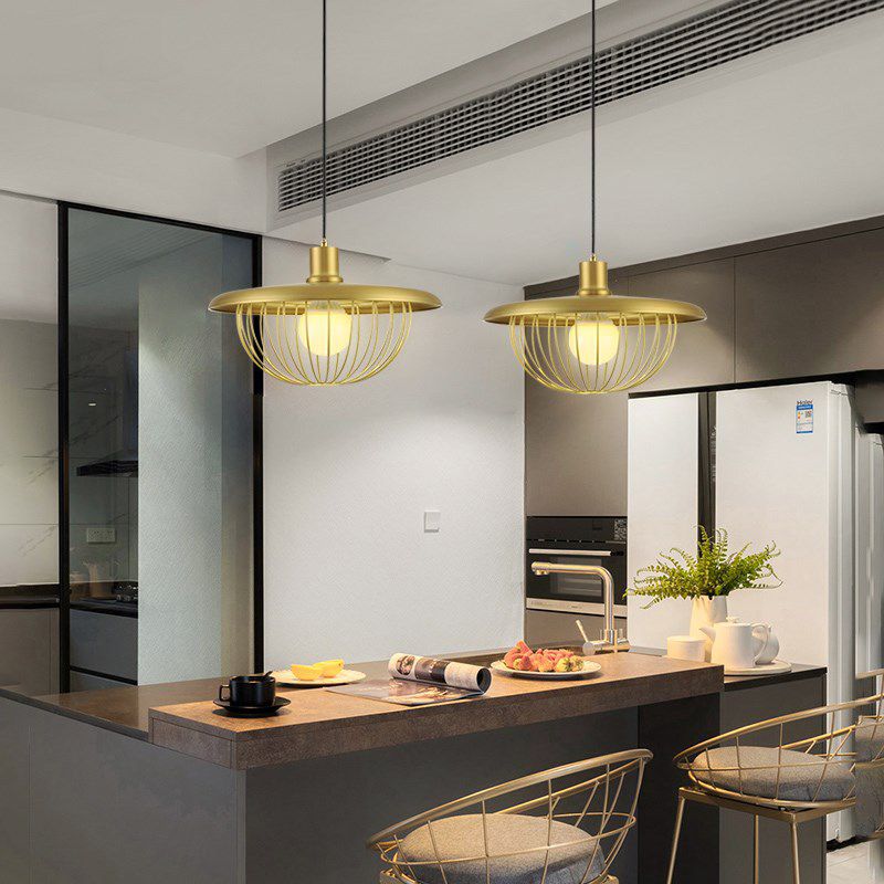 Minimalistischer Innenheimer hell, flacher Schatten mit Käfigmetall 1-Licht-Anhängerbeleuchtung