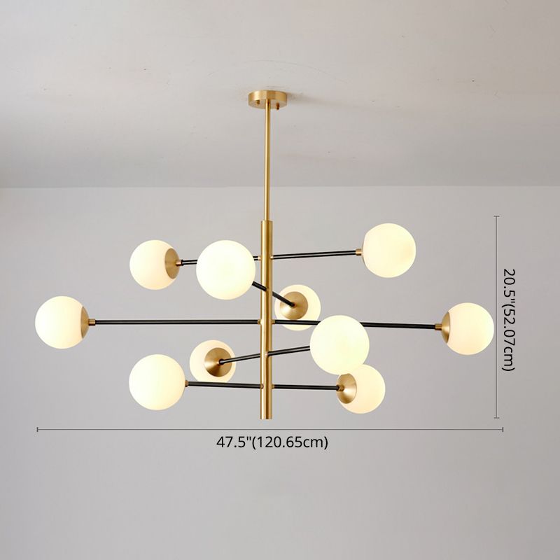 Post-Modern Hanging Chandelier Light Satin Opal Glass Ceiling Chandelier in Gold for Living Room