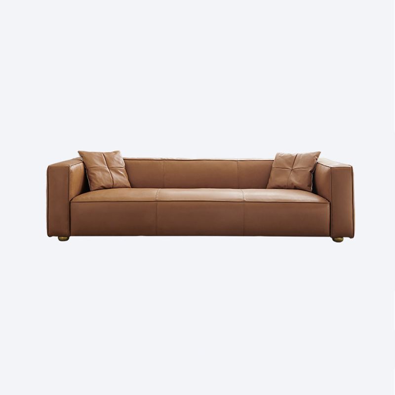 24.80"H Genuine Leather Square Arm Sofa with Tight Back for Living Room