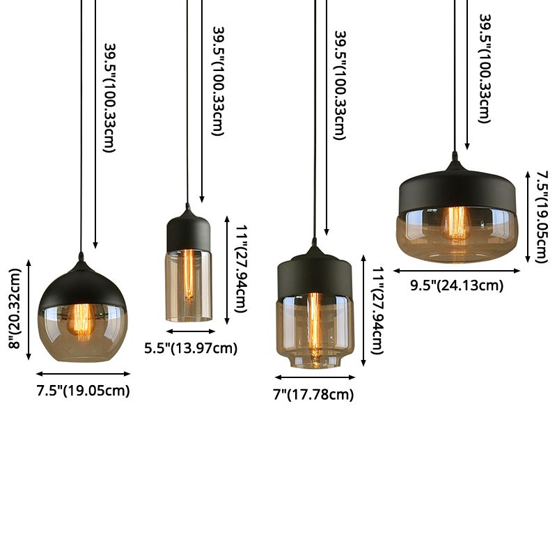 Lumière suspendue géométrique à 1 lumière dans le pendentif en fer forgé industriel de style vintage avec une teinte en verre