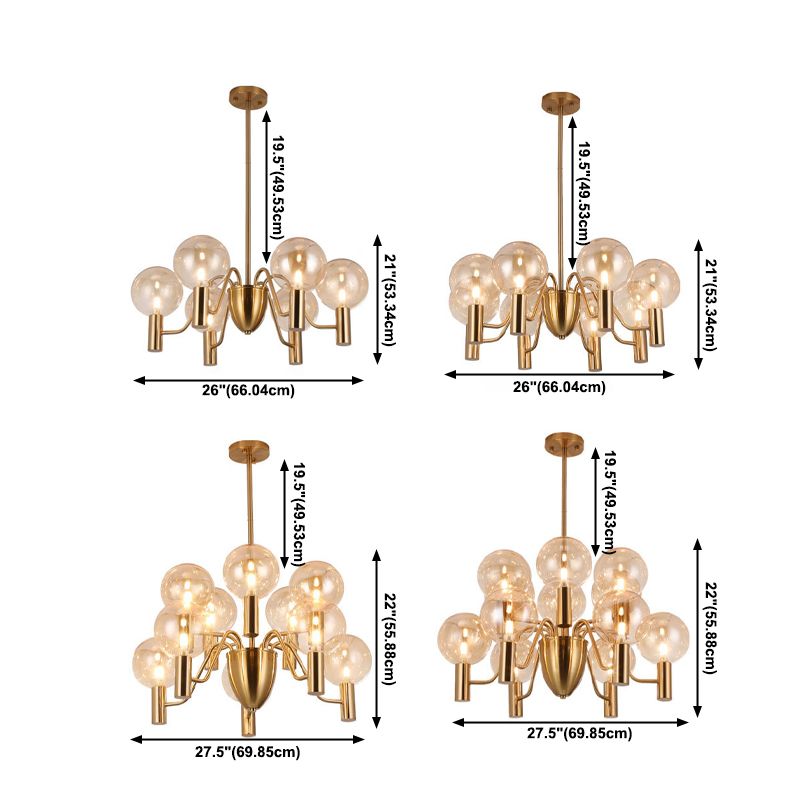 Glass Gold Pendant Light in Modern Luxury Style Wrought Iron Globe Chandelier for Dining Room