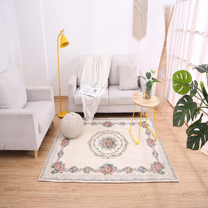 Victorian Flower Framework Rug Multi Color Synthetics Rug Washable Non-Slip Stain Resistant Rug for Bedroom