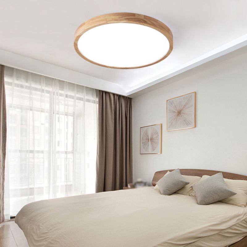 Luminaires de plafond affleurants contemporains en bois ronds montés au plafond