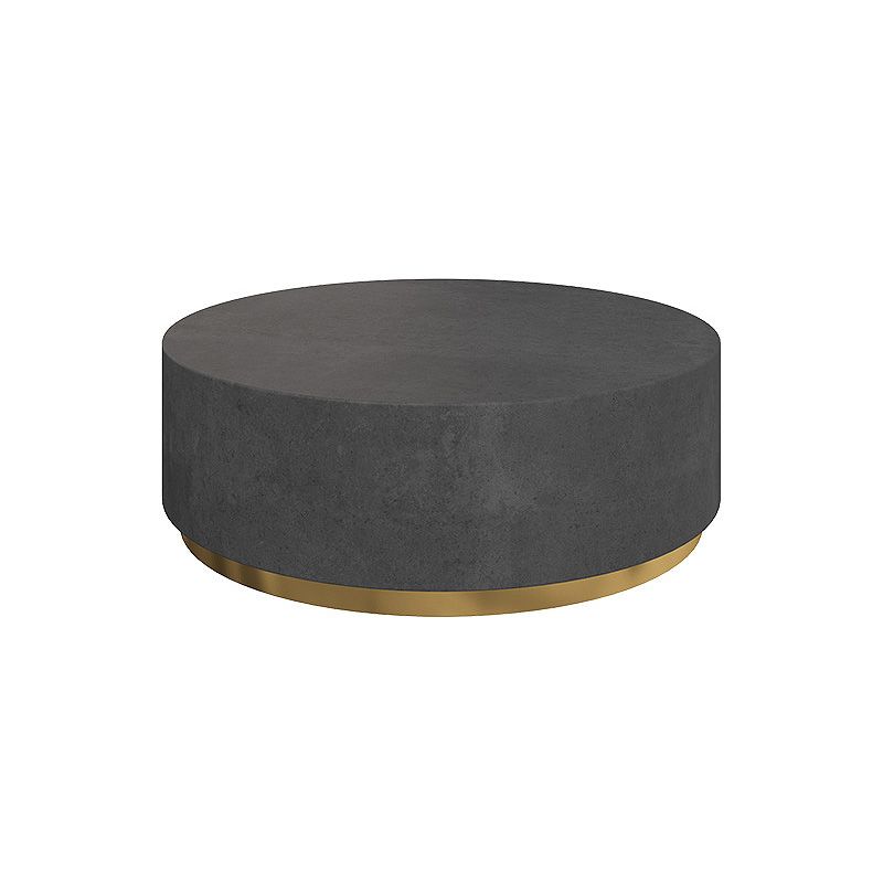 Drum Base Design Black/grey Faux Concrete Top Metal Base Round Coffee Table