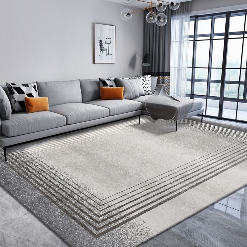 Fancy Living Room Carpet Grey Geometric Pattern Area Rug Polyester Non-Slip Backing Rug