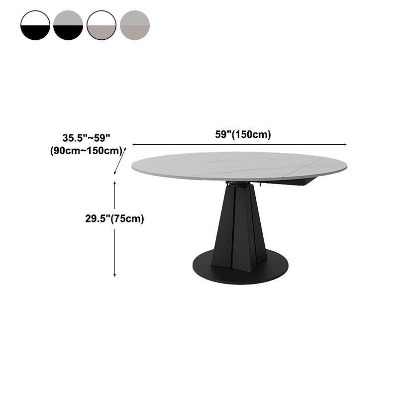 Modern Sintered Stone Top Dining Table Extendable Round Table with Pedestal Base