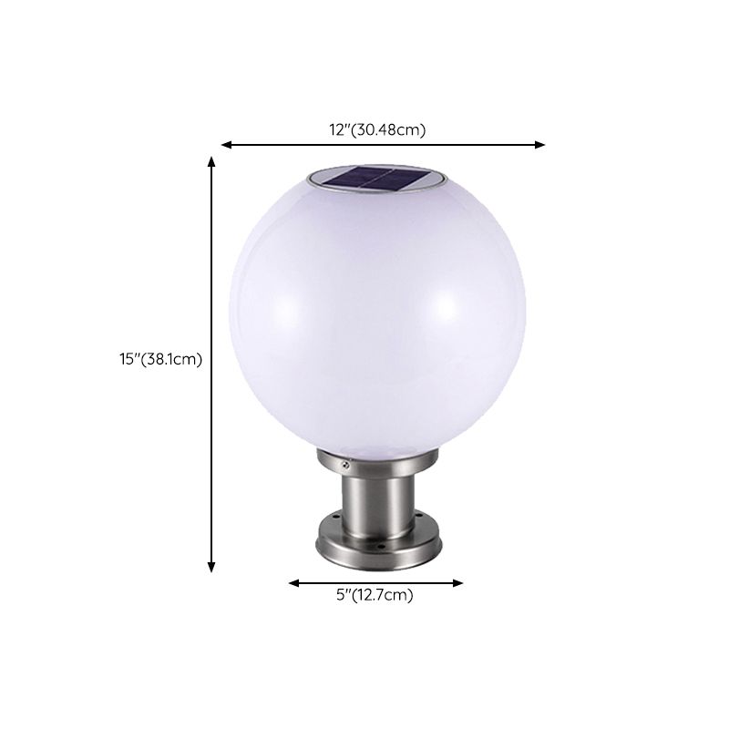 Globe Solar Pillar Lamp Contemporary Metal Outdoor Waterproof Light