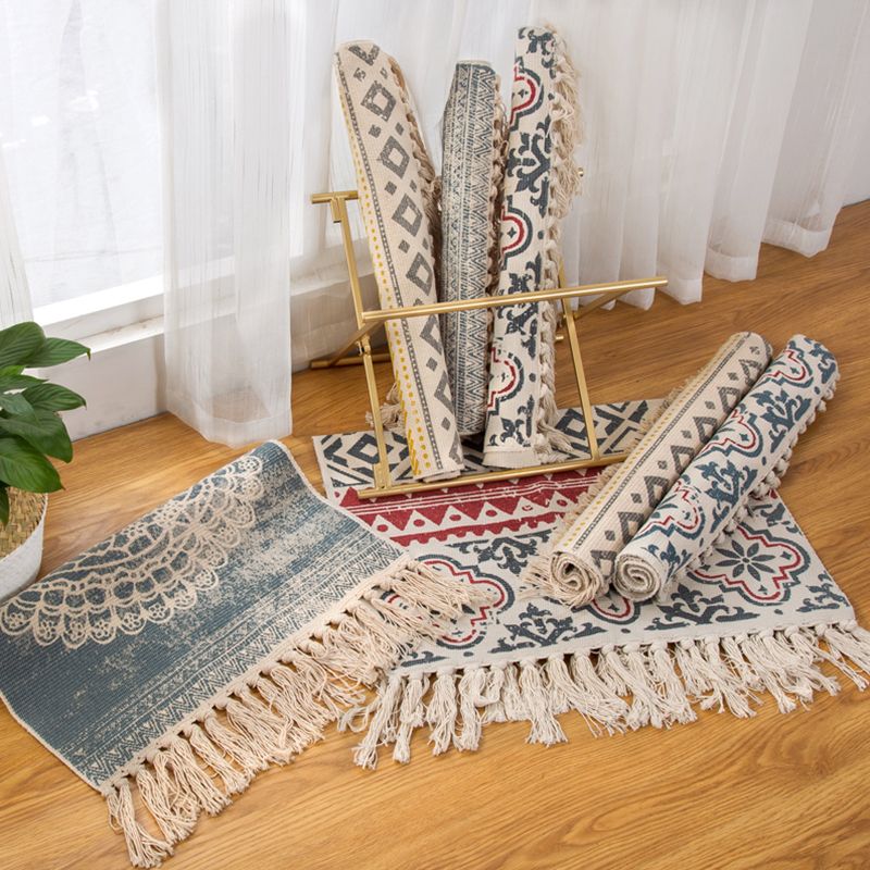 Boheemse slaapkamer Tapijt Kleed Multi Color Geo Gedrukt gebied Tapijt Jute Pet Vriendelijk Gemakkelijke verzorging Stain-resistente tapijt met kwastje