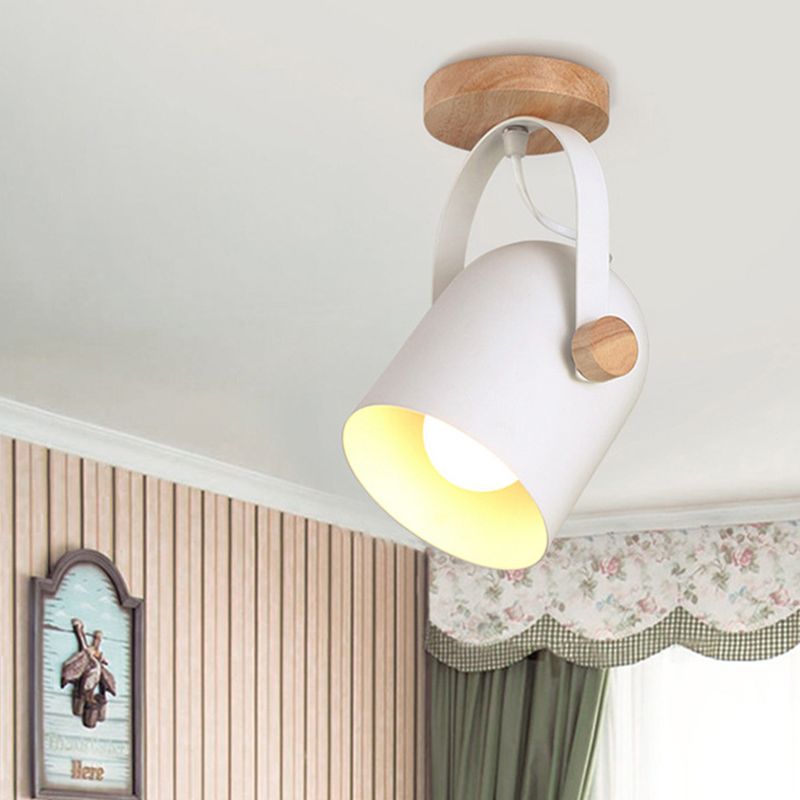 Kleine verlängerte Kuppel Semi Mount Beleuchtung Nordic Metall 1-Licht weiße Deckenbefestigung mit verstellbarem Griff