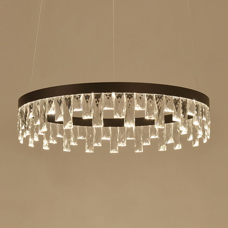 Round Crystal Chandelier Contemporary 1/2/3-Light Black LED Pendant Light Fixture for Restaurant