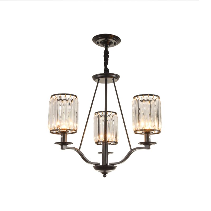 Cylinder Living Room Ceiling Chandelier Country Beveled Crystal Black Hanging Pendant Light