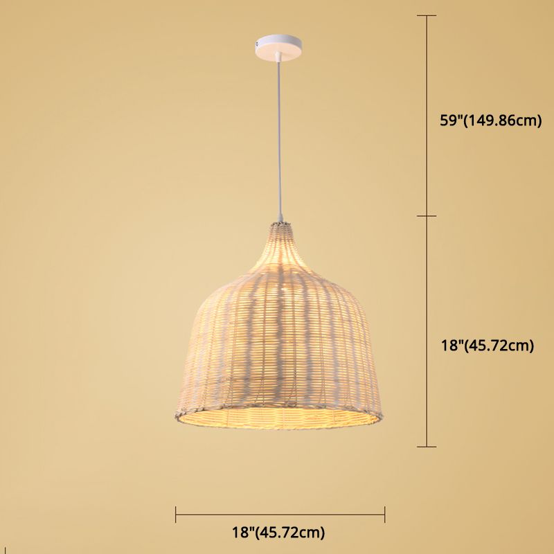 Hand-weaving Bamboo Bell Shape Hanging Light Asian Rattan Shade Single Light Pendant Lamp with 59" Hanging Wire