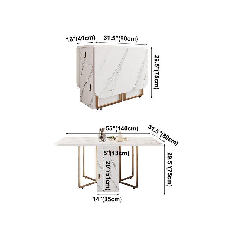 Mesa de comedor rectangular contemporánea, mesa abatible de piedra sinterizada con base de metal para comedor