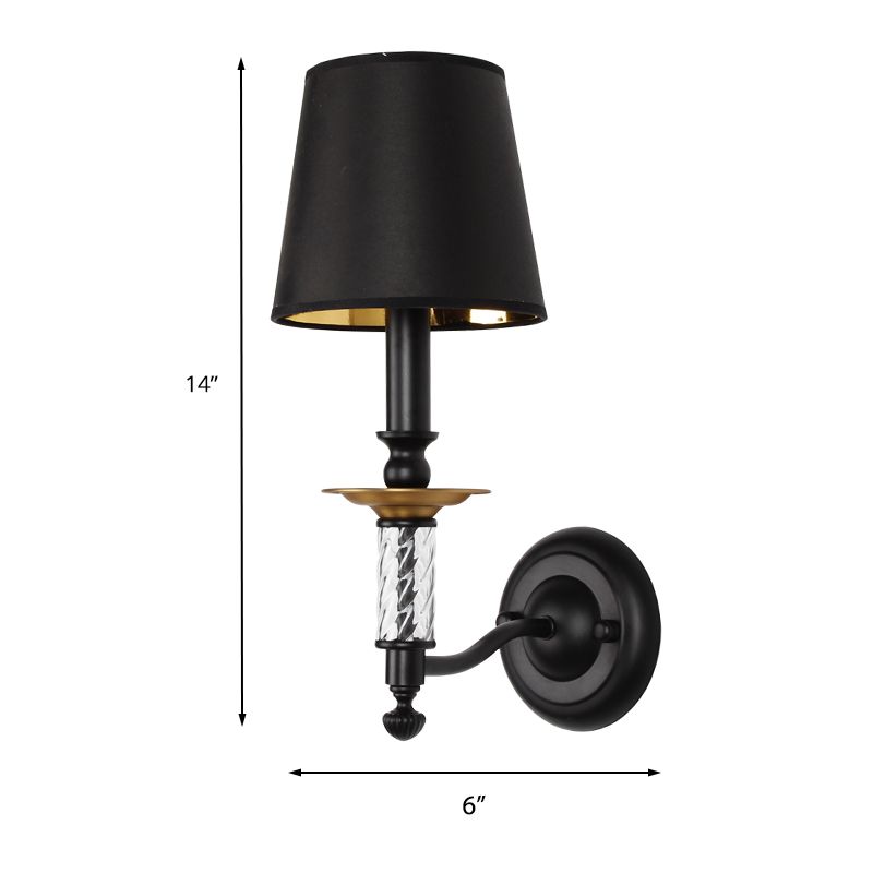 Conical Foyer Sconce Light Antique Fabric 1 Light Black Wall Mounted Lamp with Acrylic Accent