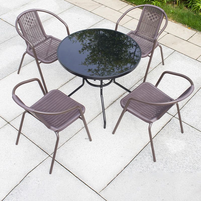 Industrial Tempered Glass Bistro Table Metal Frame Patio Table