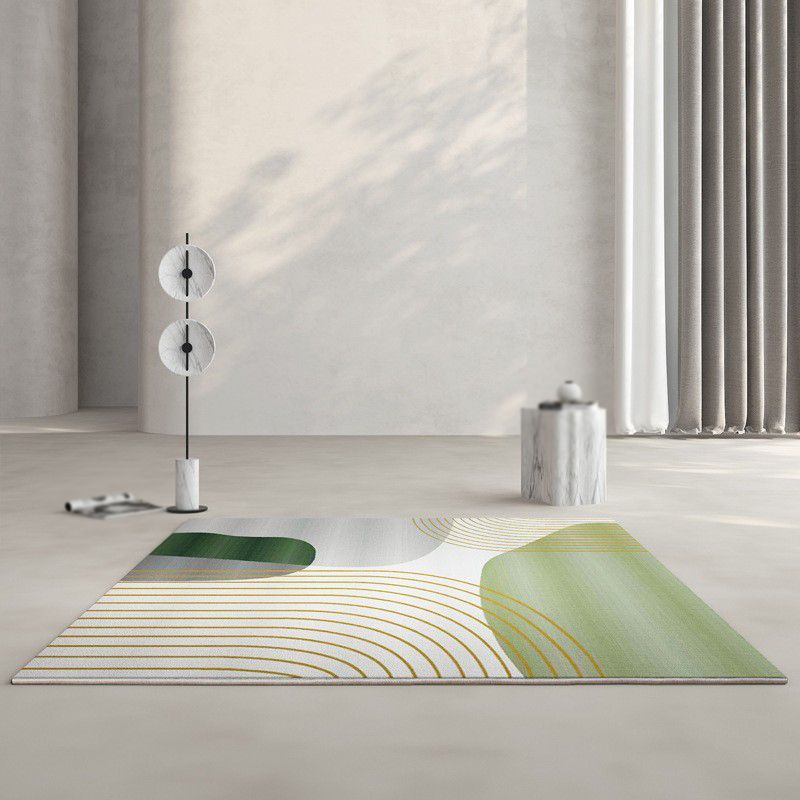 Green Nordic Carpet Polyester Striped Carpet Non-Slip Backing Carpet for Home Decor