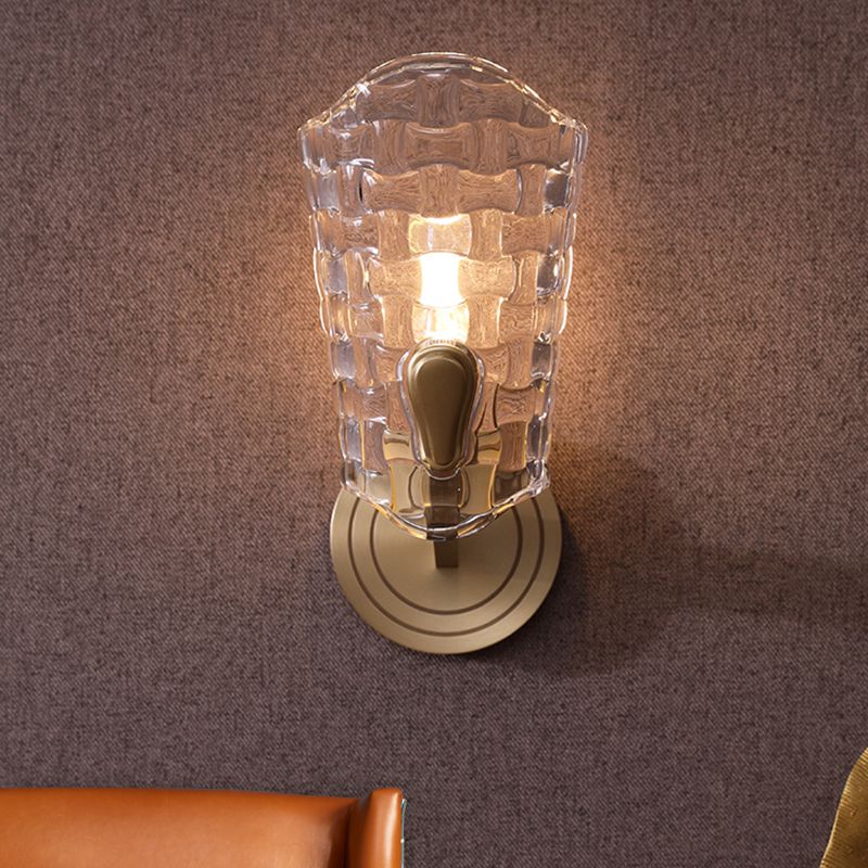 Lámpara de pared curva de vidrio transparente Vintage 1/2 cabezas de estar de sala de estar livianas de la sala de estar