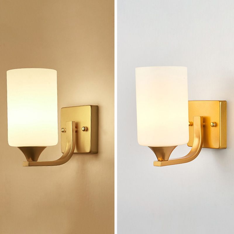 18" H Nordic Simplicity Wall Mount Light White Cylindrical Glass Shade Sconce Light in Polished Gold