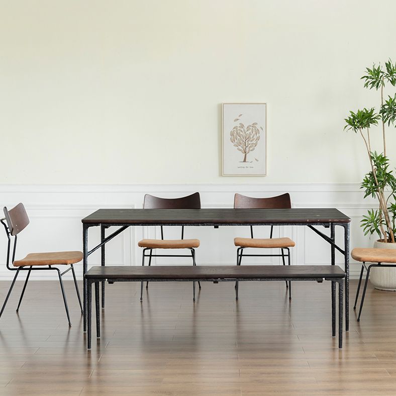 Rectangle 4 Legs Luxury Table Wood Color Fixed Table with Solid Wood