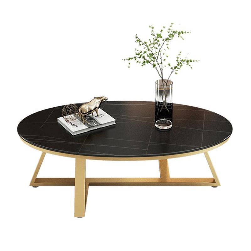 17.7" Tall Iron Cross Legs Cocktail Table Oval Slate Top Coffee Table