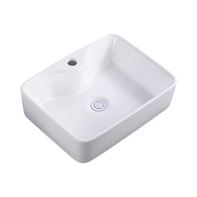 Modern Bathroom Sink Single Faucet Hole Porcelain Rectangular Vessel Bathroom Sink