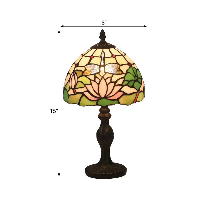Lotus Pattern Table Lighting Tiffany Cut Glass 1-Light Dark Brown Night Stand Lampe