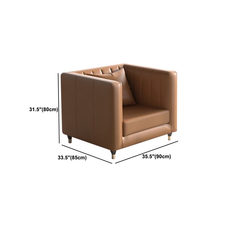 Genuine Leather Tuxedo Arm Sofa 33.46" Wide Contemporary Sofa, Brown