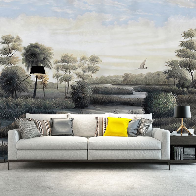 Fresh Forest and River Mural Wallpaper for Accent Wall Natural Scene Wall Decor, Made to Measure