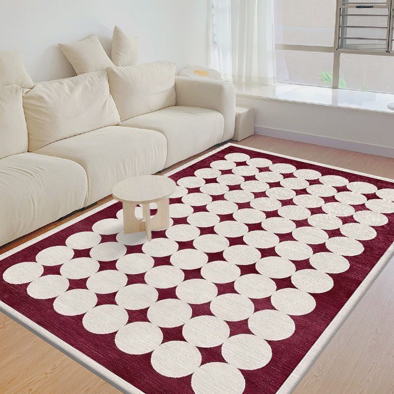 Dark Red Modern Rug Polyester Circle Indoor Rug Stain Resistant Rug for Home Decor