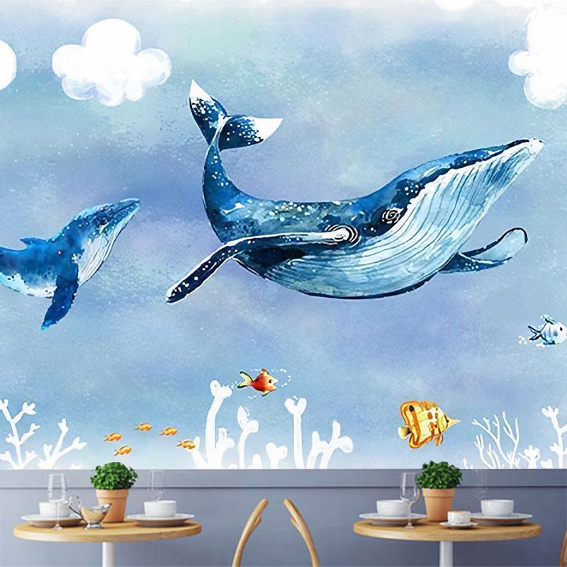 Moisture-Resistant Dolphin Wall Covering Non-Woven Fabric Contemporary Wall Mural for Kids