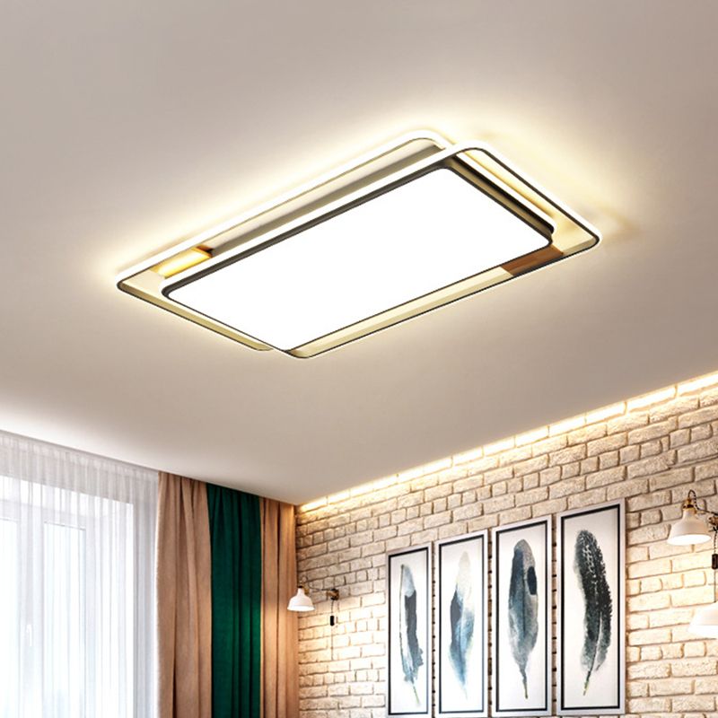 Acrylic Rectangle Flush Mount Fixture Simple Grey LED Close to Ceiling Lamp in Warm/White/3 Color Light, 37.5"/43" W