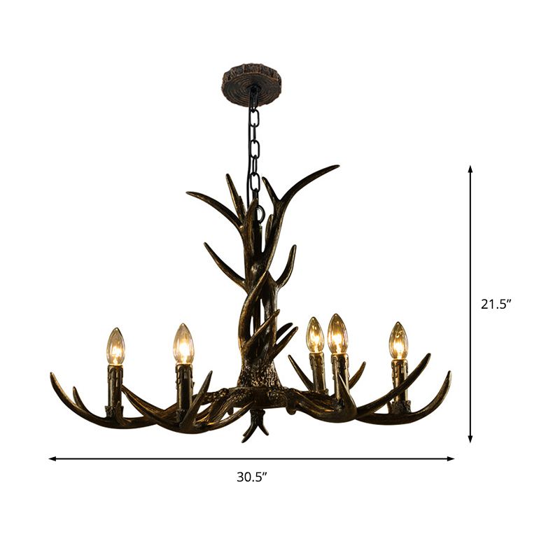 6/8/10-Light Chandelier Light Rustic Study Suspension Pendant with Resin Antler in Brass