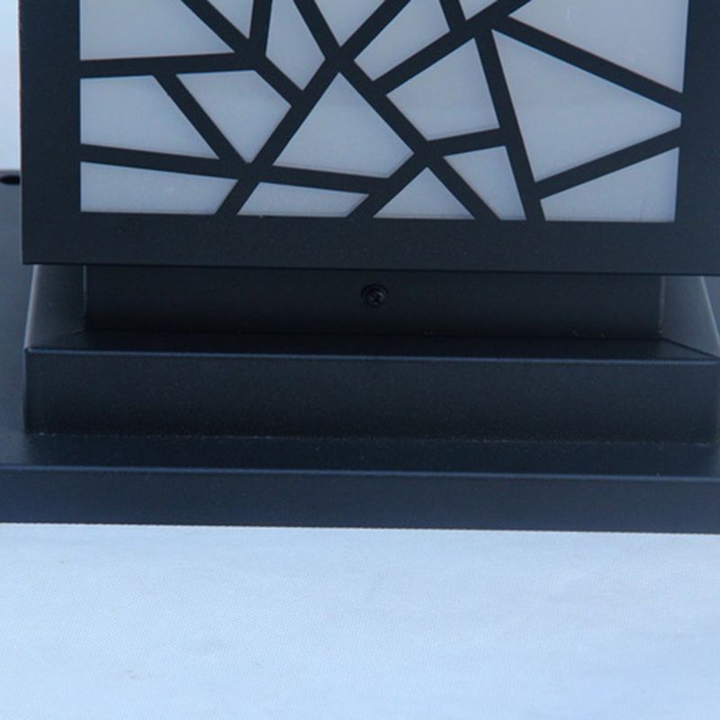 Square Shape Metal Outdoor Light Modern 1 Light Solar Pillar Lamp