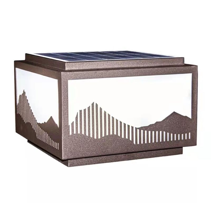Rectangle Shape Metal Outdoor Light Modern 1 Light Solar Pillar Lamp in Brown
