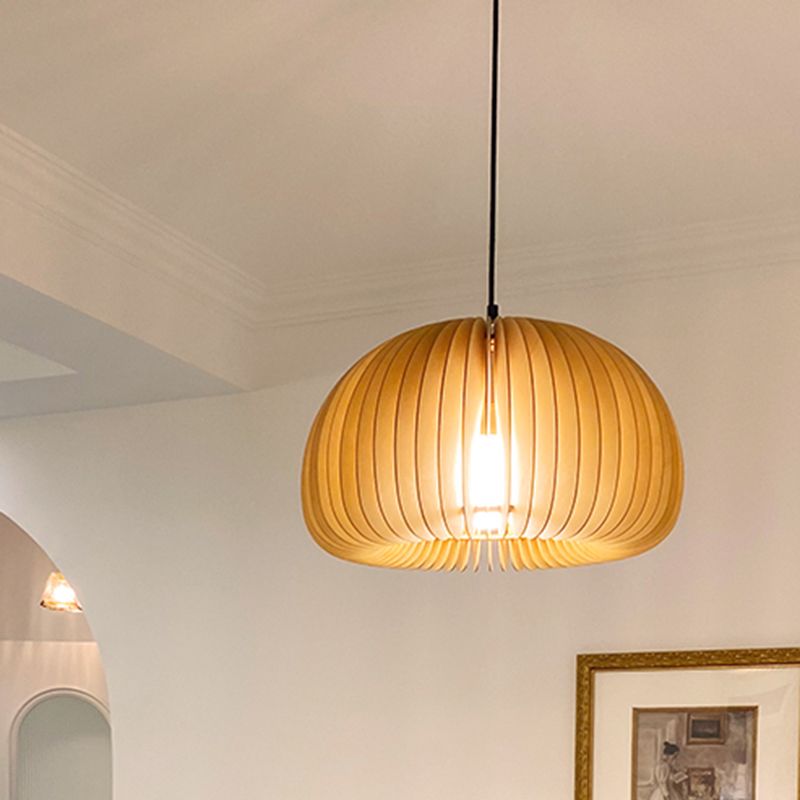 Modern Style Geometric Shape Pendant Wood 1 Light Hanging Lamp for Dinning Room