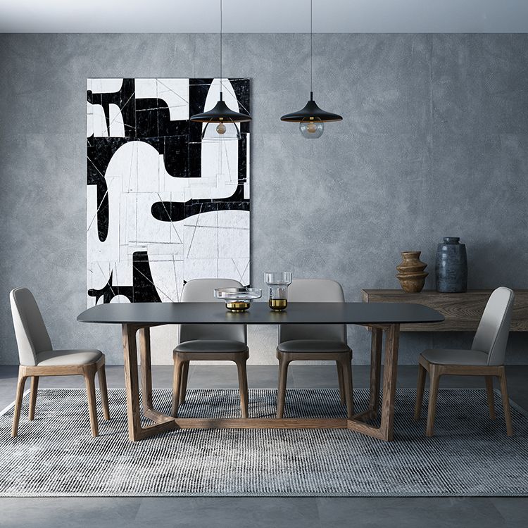 Modern Stone Rectangle Dining Table Wood Base for Dining Room