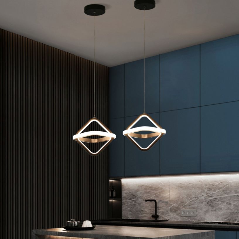 Pendre géométrique à LED noir dans la simplicité moderne Iron Lampe suspendue en fer à 2 légers avec nuance acrylique