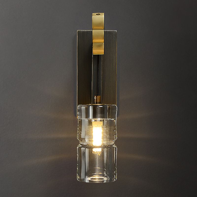 Modern Metal Wall Sconce Cylinder Shape Wall Light with Crystal Shade for Bedroom