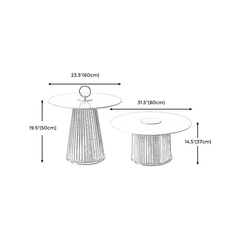 Modern Style Round Coffee Table with Drum Base Metal Design Rock Plate Top