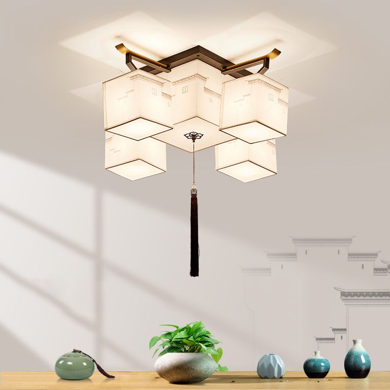 Chinese Style Fabric Flush Ceiling Light 5 Size for Optional Flush Light for Living Room