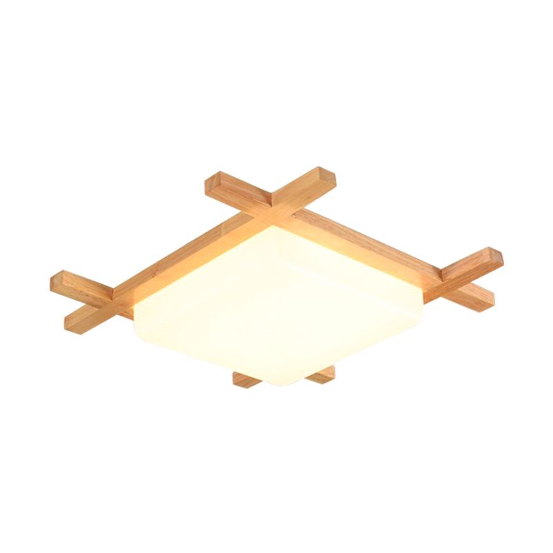 Minimalist LED Flush Ceiling Light Fixture Wood Square Flush Mount Light with Wood Shade