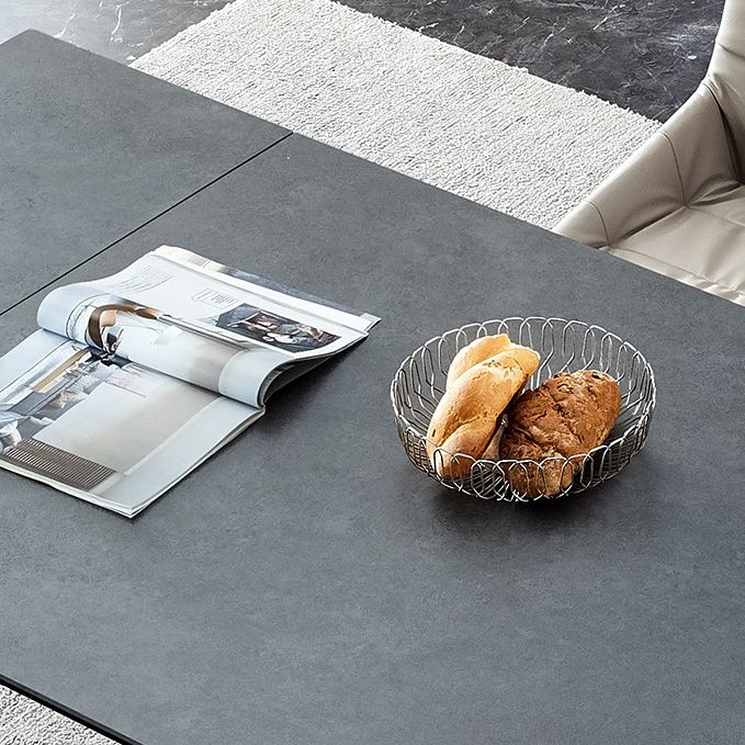 Modern Rectangular Dining Table Stone Top Dining Table with Double Pedestal
