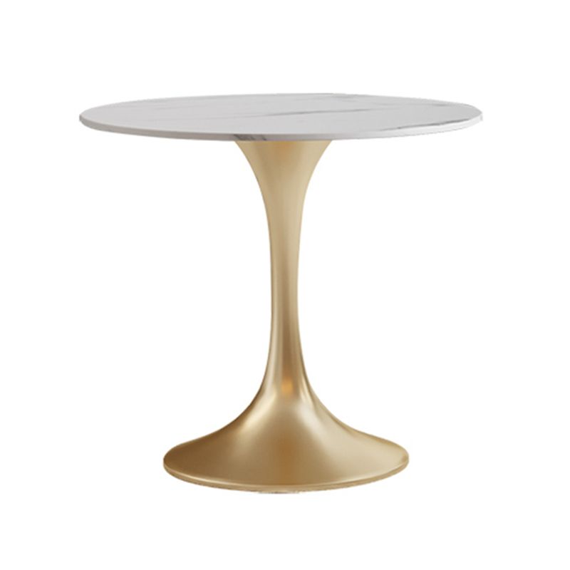 Round Tulip Base Luxury Dining Table White Tone Fixed Table with Sintered Stone